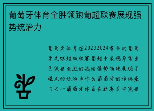 葡萄牙体育全胜领跑葡超联赛展现强势统治力